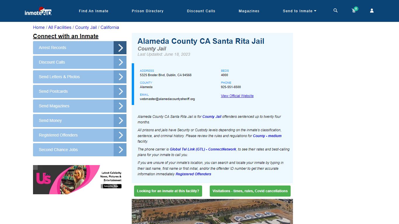 Alameda County CA Santa Rita Jail - Inmate Locator - Dublin, CA